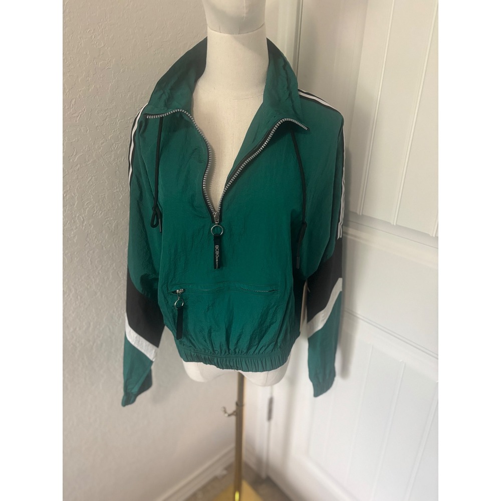 BCBGeneration Pullover Jacket‎ Windbreaker Green White Stripe Size L
